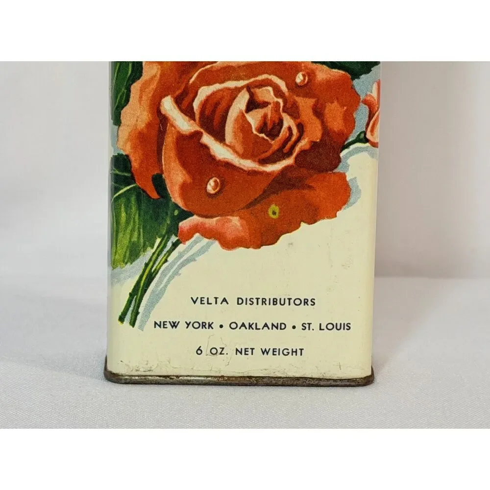 VTG Rose Bouquet Talc Metal Canister with Lid Roses Floral Boudoir 1940s 1950s